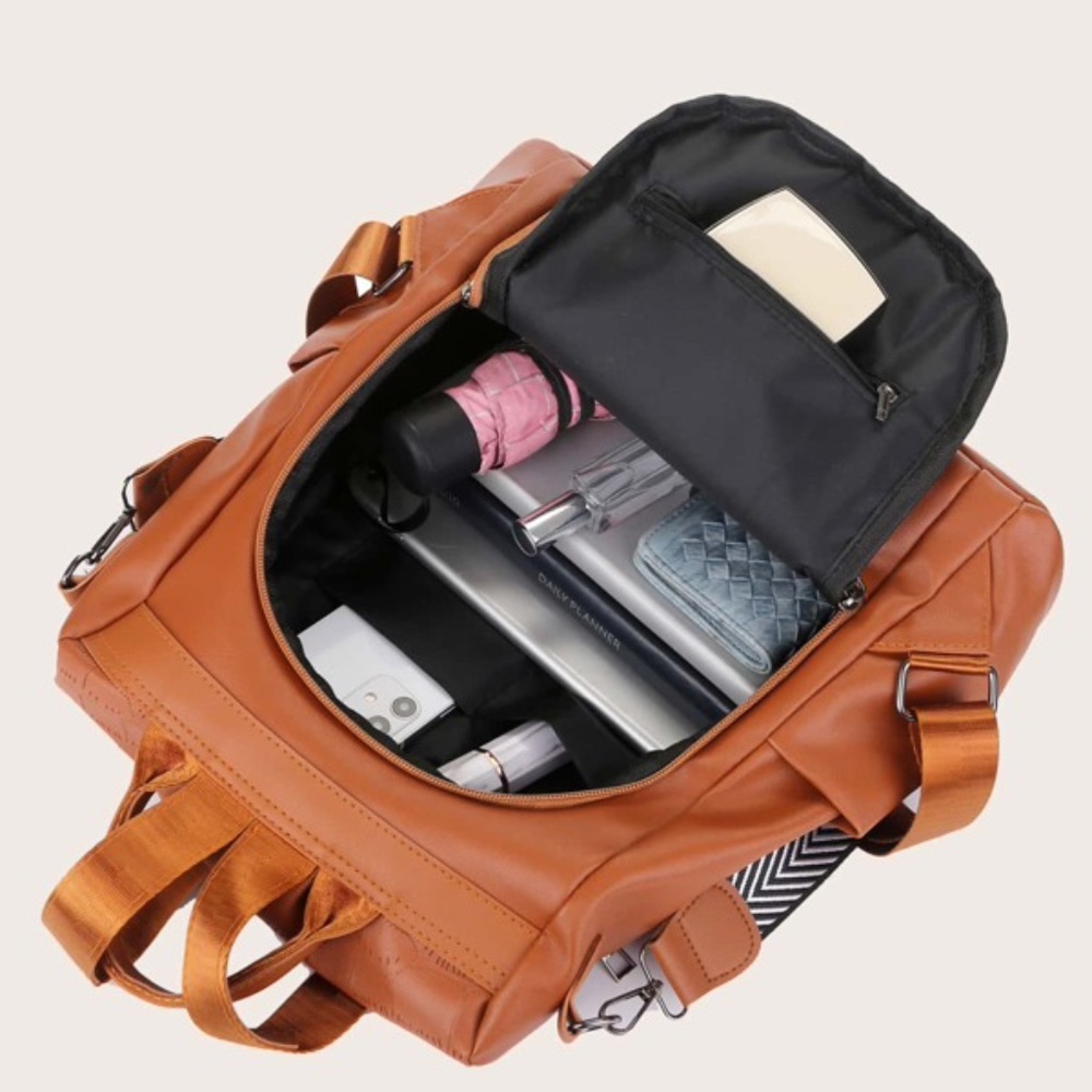 Classic Vegan Leather Zipper Mini Back Pack Minimalist - Picture 3 of 11